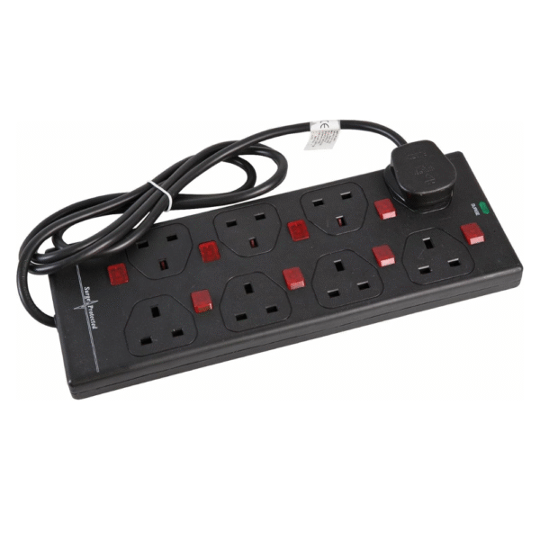 pro elec 5 m 8 Way 8 Gang Surge Protected Switched Neon Extension Lead - Black
