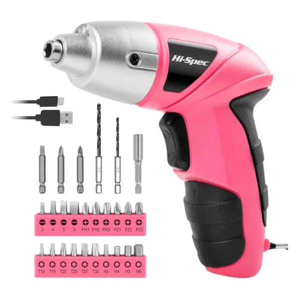 Hi-Spec 27 Pc Electric Screwdriver Pink 3.6V